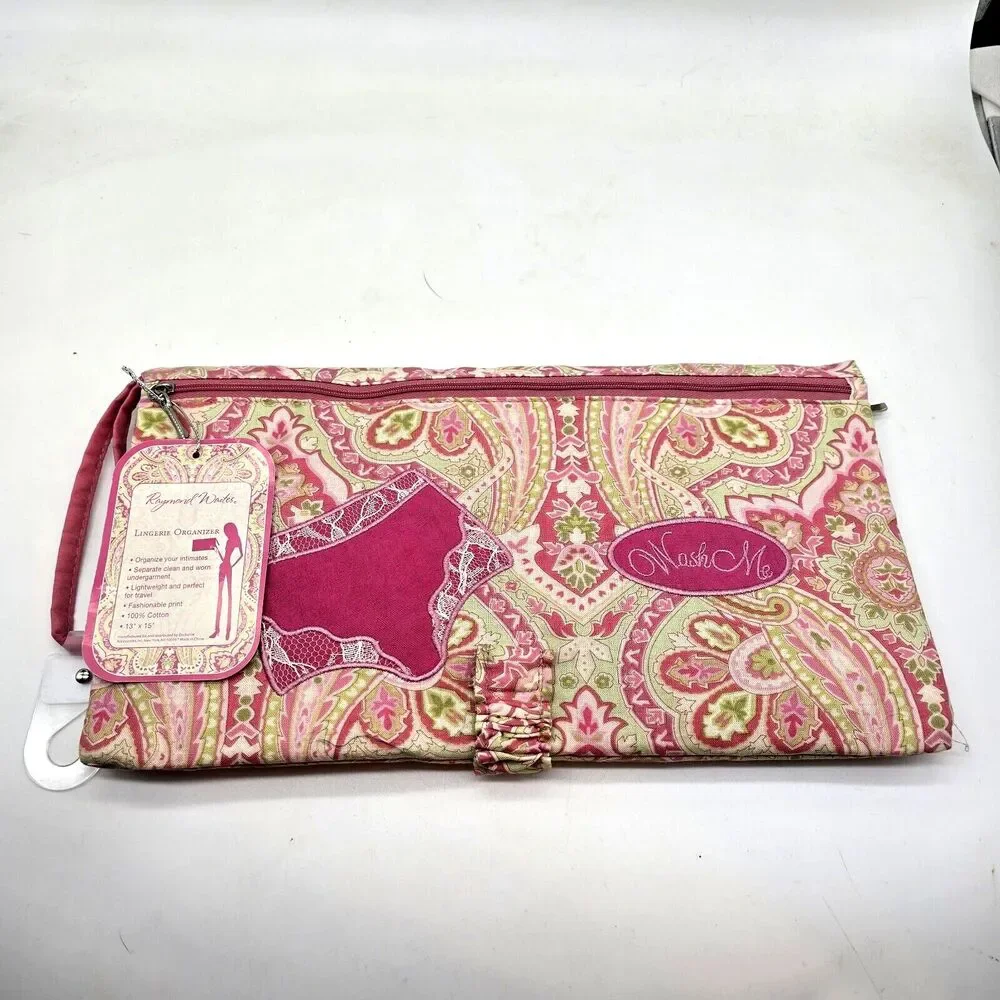 Raymond Waites Lingerie Organizer Pink Paisley Folding Travel 17X7 Fabric NEW